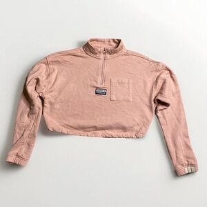 Adidas Crop Top Pink Sweater Women’s Small Long Sleeve Mock Neck 1/4 Zip